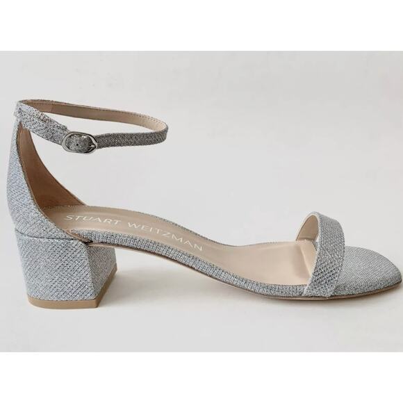 Stuart Weitzman Nudistcurve 35 Block Sandal Heels Silver Size 6 US 36.5 US NIB - Picture 1 of 15